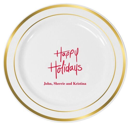 Fun Happy Holidays Premium Banded Plastic Plates